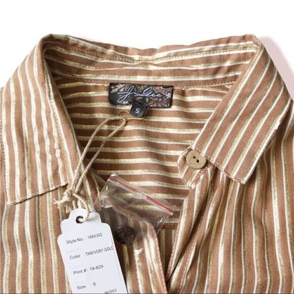 J Glee Gold Stripe Midi Shirtdress Button Front Small - Picture 9 of 15